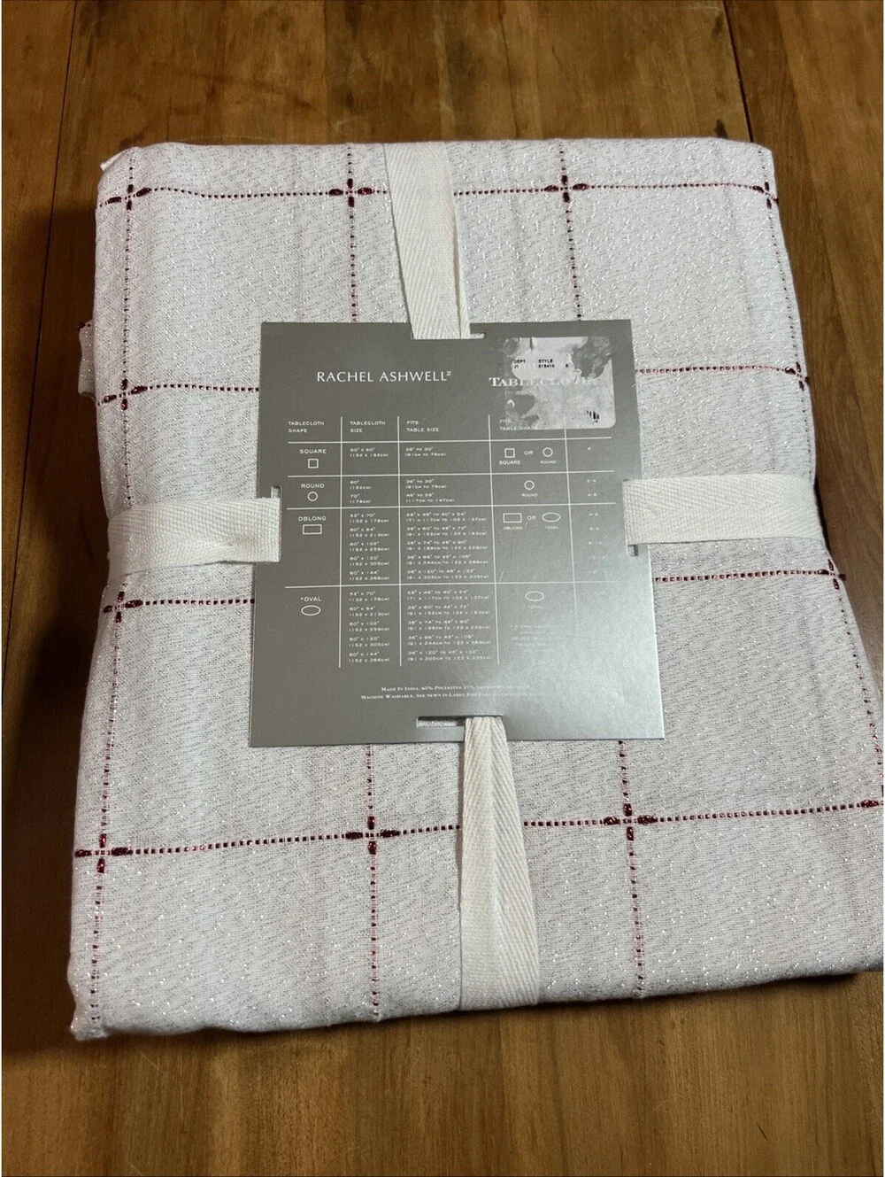 Rachel Ashwell White, Silver & Red Oblong Tablecloth 60”x 84”, New